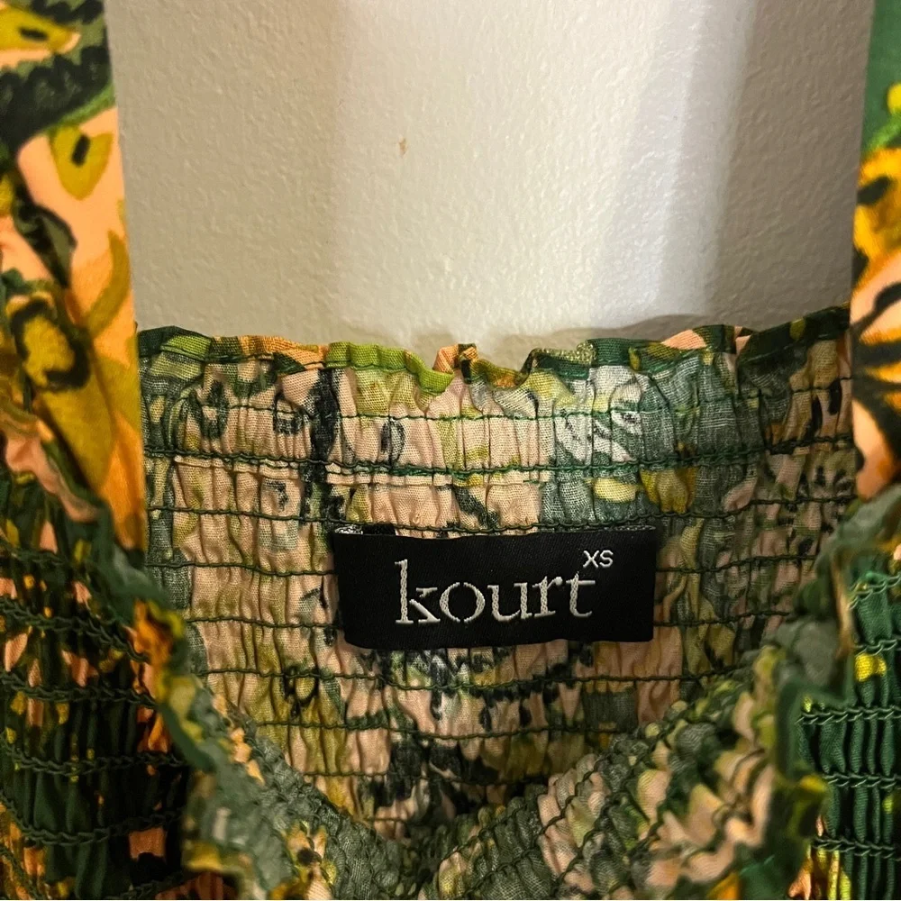Kourt Calypso Paisley Green and Yellow Flutter Sleeve Smocked Midi Dress